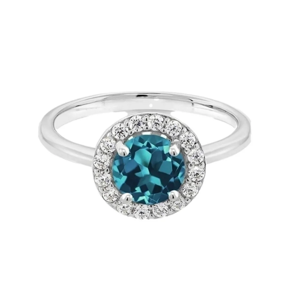 1.86ct Diamond London Blue Topaz Halo Ring 925 Wedding Band Anniversary Gift
